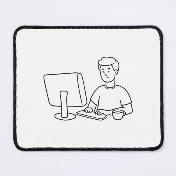 Item preview, Man Typing at Monitor with Tea Cup designed and sold by rasagamastore.