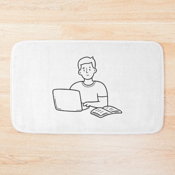 Item preview, Estudiante usando una computadora portátil junto a un libro abierto. designed and sold by rasagamastore.
