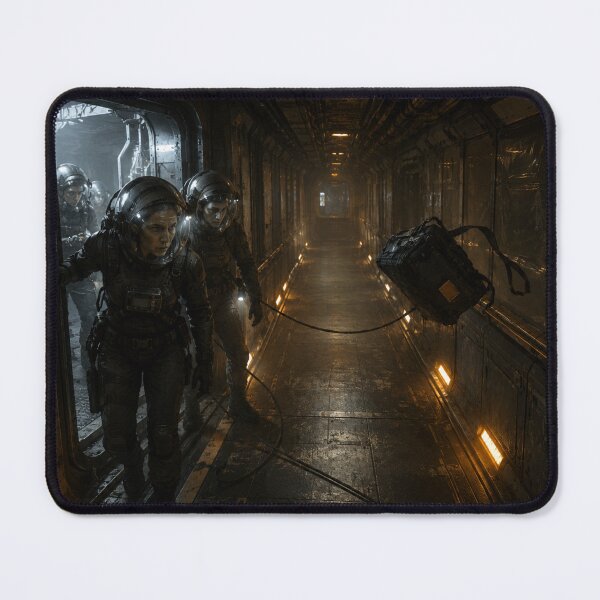 Item preview, Derelict Spaceship Corridor Print | Dark Sci-Fi Horror Astronaut Boarding Team Wall Art designed and sold by Element Horizon Studio.