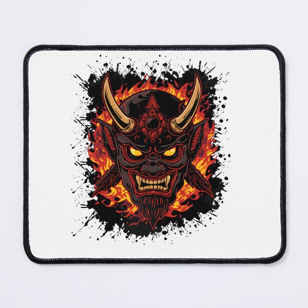 Item preview, Oni Mask Fire Demon Japanese Samurai Mask Grunge Splatter T-Shirt designed and sold by QuirkyCloud Designs.