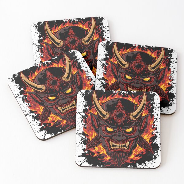 Item preview, Oni Mask Fire Demon Japanese Samurai Mask Grunge Splatter T-Shirt designed and sold by QuirkyCloud Designs.