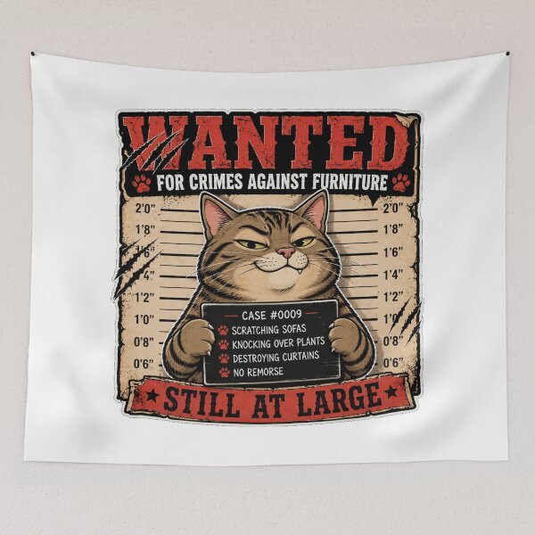 Item preview, Wanted for Crimes Against Furniture – Funny Cat Mugshot Vintage Pet Lover Design designed and sold by Shabrinox.
