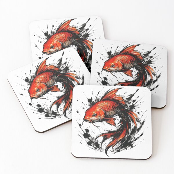 Item preview, Koi Fish Ink Art, Japanese Koi Illustration, Red Black Watercolor Fish Design, Zen Asian Wall Art designed and sold by gkhanco.