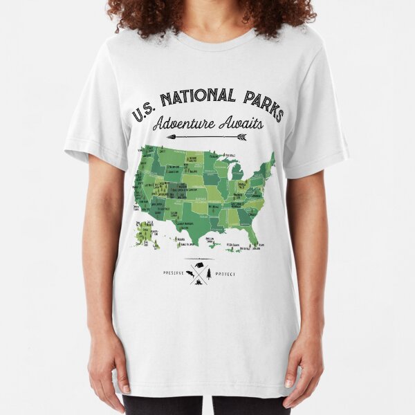 National Park Map Vintage T Shirt - All 59 National Parks Gifts T-shirt Men Women Kids Slim Fit T-Shirt