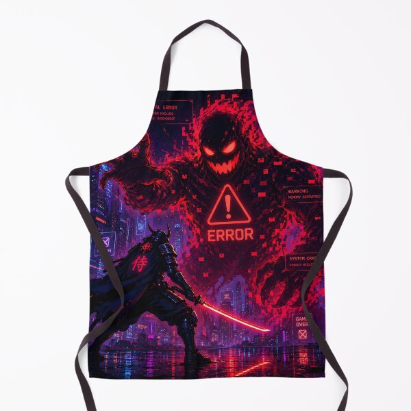 Item preview, : A Futuristic Samurai Battling a Giant Red Warning Error Monster, Neon City Background, Epic Cyberpunk Vector Design designed and sold by PenchalaPrabhas.