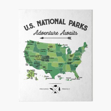 National Park Map Vintage T Shirt - All 59 National Parks Gifts T-shirt Men Women Kids Art Board Print