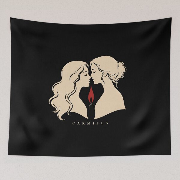 Item preview, Carmilla Minimalist Lesbian Vampire Kiss Candle Flame Line Art designed and sold by Fenay Designs.