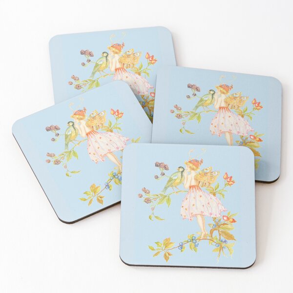 Item preview, Forest Fairy Fantasy Illustration Light Pastel Colorful Cottagecore Pattern - Blue Background  designed and sold by CanisArtStudio.