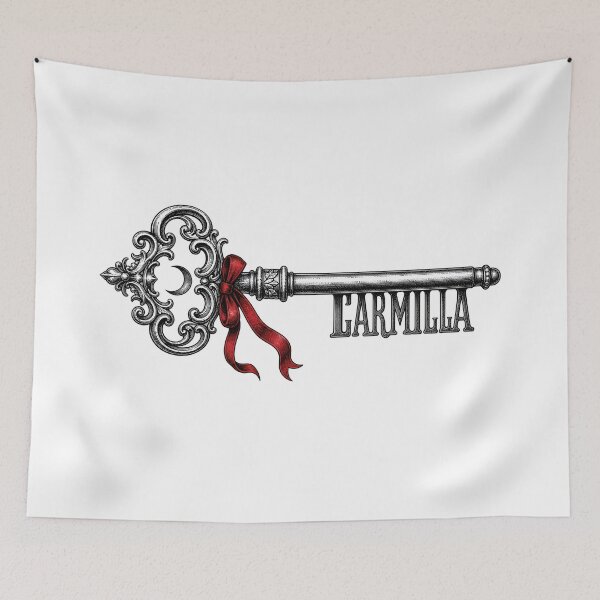 Item preview, Carmilla Vintage Gothic Ornate Key Red Ribbon Vampire Art designed and sold by Fenay Designs.