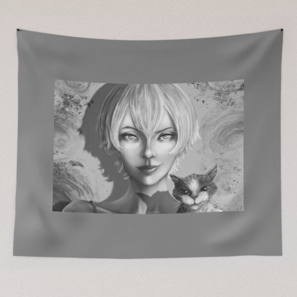 Item preview, Beautiful girl smirking with her cat designed and sold by Witseart.