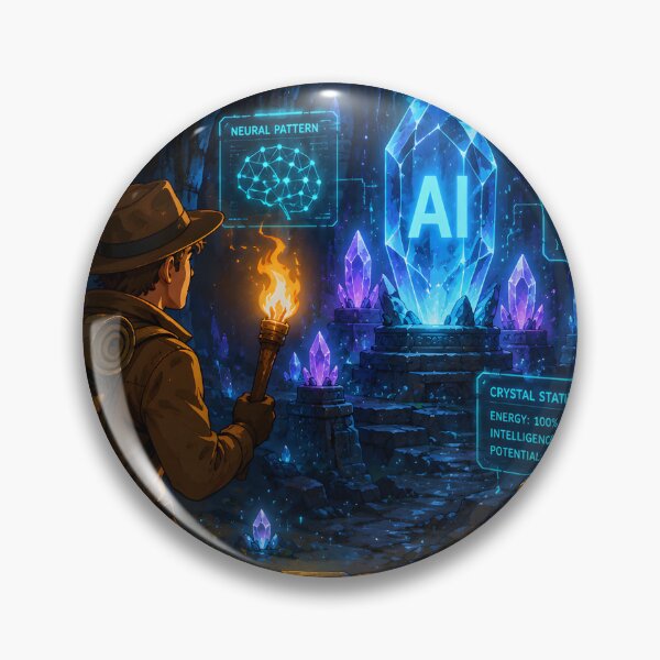Item preview, :  An Adventurer Discovering an Ancient Cave Filled with Glowing AI Crystals and Floating Holographic Code – Treasure Hunt Themed Vector Art designed and sold by PenchalaPrabhas.