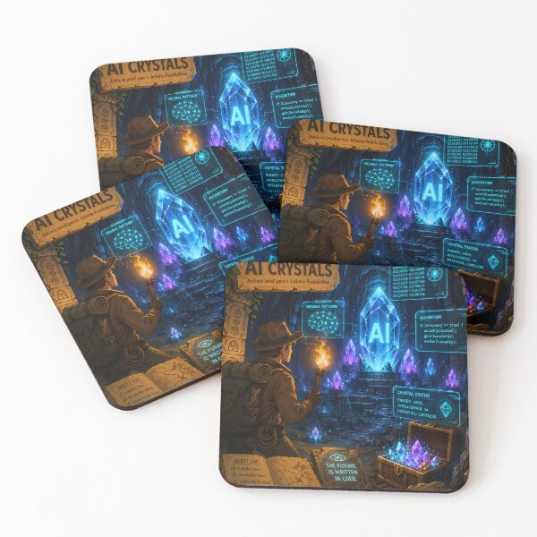 Item preview, :  An Adventurer Discovering an Ancient Cave Filled with Glowing AI Crystals and Floating Holographic Code – Treasure Hunt Themed Vector Art designed and sold by PenchalaPrabhas.