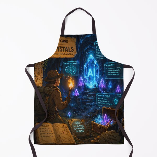 Item preview, :  An Adventurer Discovering an Ancient Cave Filled with Glowing AI Crystals and Floating Holographic Code – Treasure Hunt Themed Vector Art designed and sold by PenchalaPrabhas.