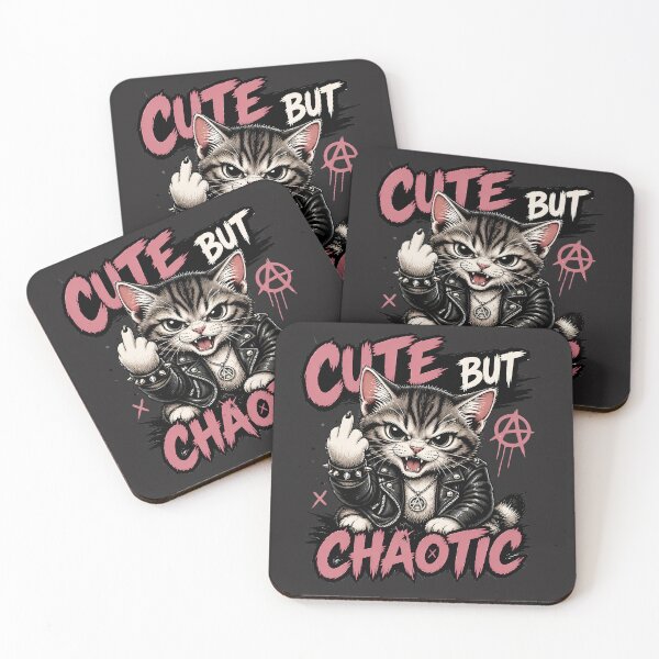 Item preview, Cute But Chaotic Punk Rock Cat Funny Anarchist Kitten Cat Lover T-Shirt designed and sold by QuirkyCloud Designs.