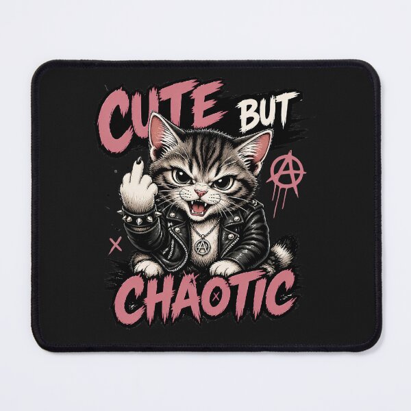 Item preview, Cute But Chaotic Punk Rock Cat Funny Anarchist Kitten Cat Lover T-Shirt designed and sold by QuirkyCloud Designs.