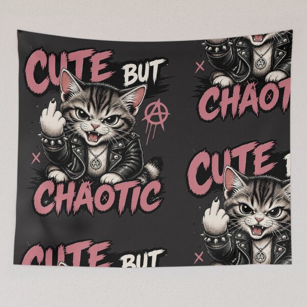 Item preview, Cute But Chaotic Punk Rock Cat Funny Anarchist Kitten Cat Lover T-Shirt designed and sold by QuirkyCloud Designs.