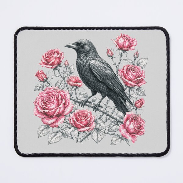 Item preview, Gothic Crow and Red Roses Vintage Ink Sketch Art designed and sold by BreezifyDesignStudio.