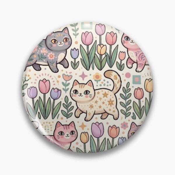 Item preview, Cute Cats and Tulip Garden Pattern designed and sold by Iampoji.