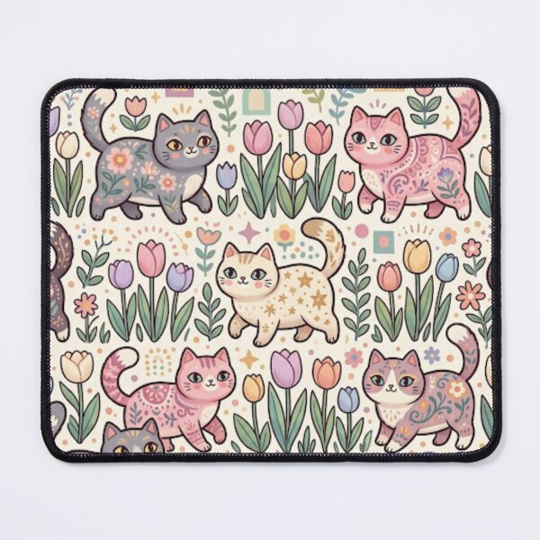 Item preview, Cute Cats and Tulip Garden Pattern designed and sold by Iampoji.