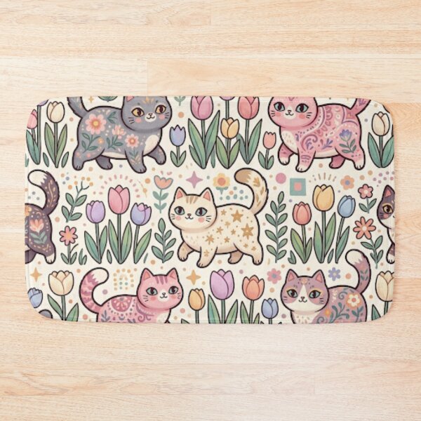 Item preview, Cute Cats and Tulip Garden Pattern designed and sold by Iampoji.