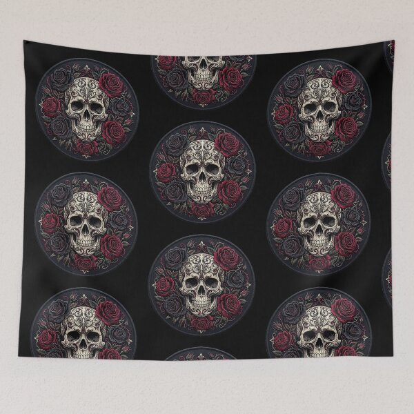 Item preview, Ornate Skull with Roses — Embroidery Style designed and sold by David Mateo ArtWorks.