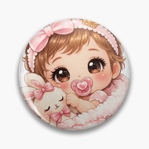Item preview, ​Cute Anime Baby Girl with Bunny Plushie & Crown Sticker designed and sold by KeerthiCuteFind.