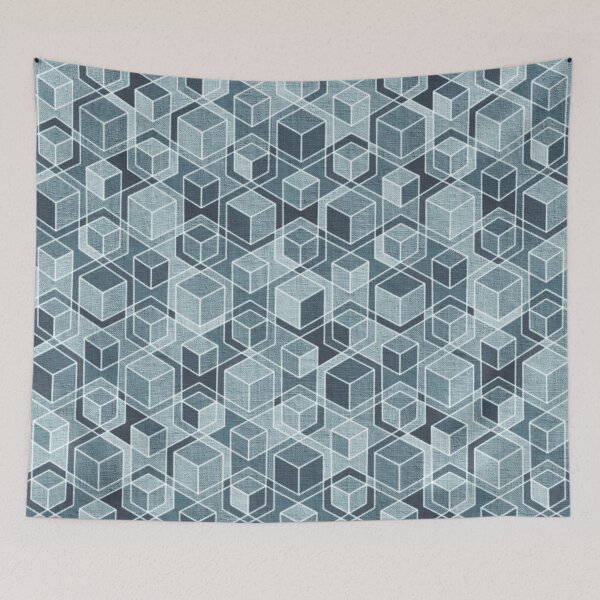 Item preview, Denim Blue Grey Woven Isometric Cubes  designed and sold by micklyn.