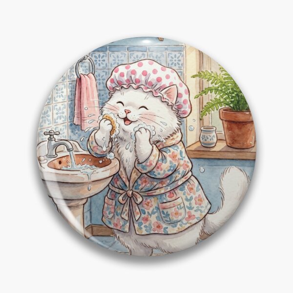 Item preview, Cute Cat in Bathrobe and Shower Cap designed and sold by AnnArtshock.