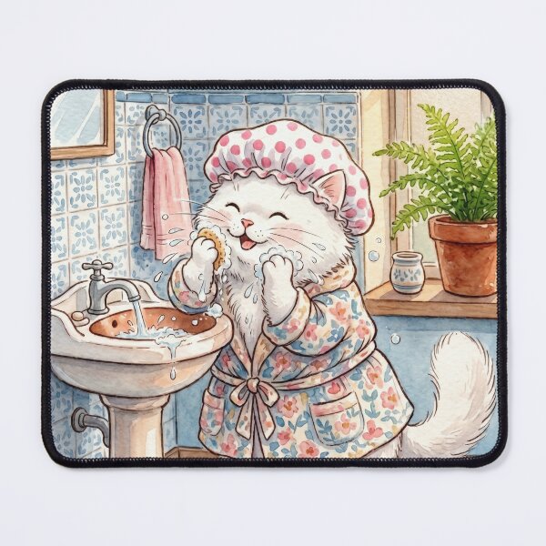 Item preview, Cute Cat in Bathrobe and Shower Cap designed and sold by AnnArtshock.