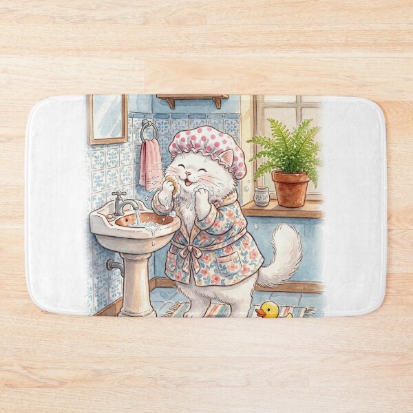 Item preview, Cute Cat in Bathrobe and Shower Cap designed and sold by AnnArtshock.