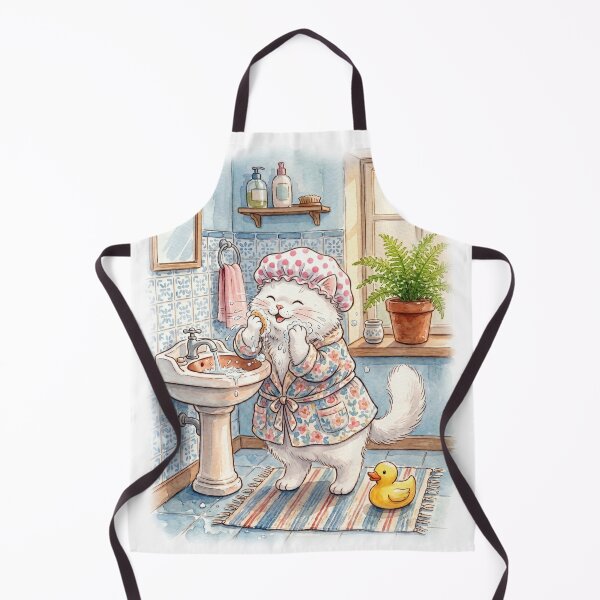 Item preview, Cute Cat in Bathrobe and Shower Cap designed and sold by AnnArtshock.