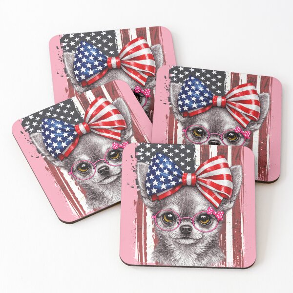 Item preview, Coquette Chihuahua American flag bow  | Cute USA 4th of July dog patriotic gifts designed and sold by Youngkev-arts.