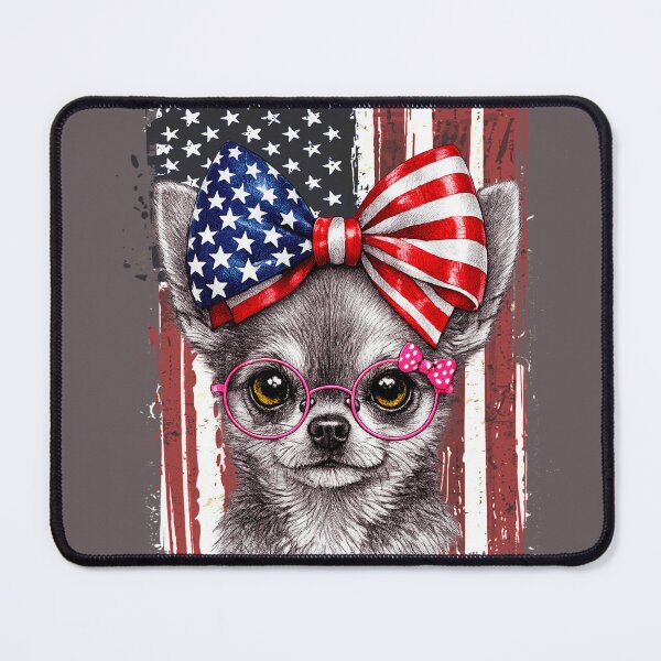 Item preview, Coquette Chihuahua American flag bow | Cute USA 4th of July dog patriotic gifts designed and sold by Youngkev-arts.