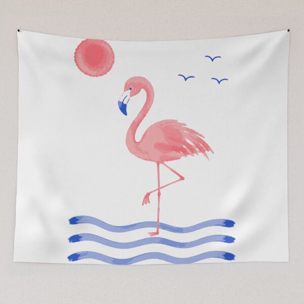 Item preview, Minimalist Flamingo Print, Coastal Art, Tropical Bird Poster, Beach Decor, Pink Ocean Illustration designed and sold by Studio pod Burom.