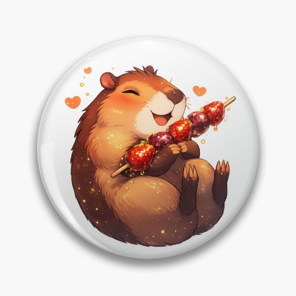 Item preview, Cute Kawaii Capybara Eating Strawberry Tanghulu Candy Sticker designed and sold by Dinaelsherkawy.