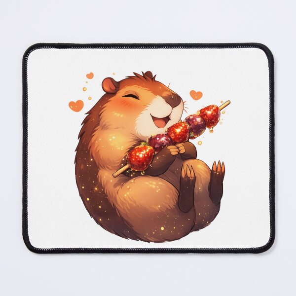Item preview, Cute Kawaii Capybara Eating Strawberry Tanghulu Candy Sticker designed and sold by Dinaelsherkawy.