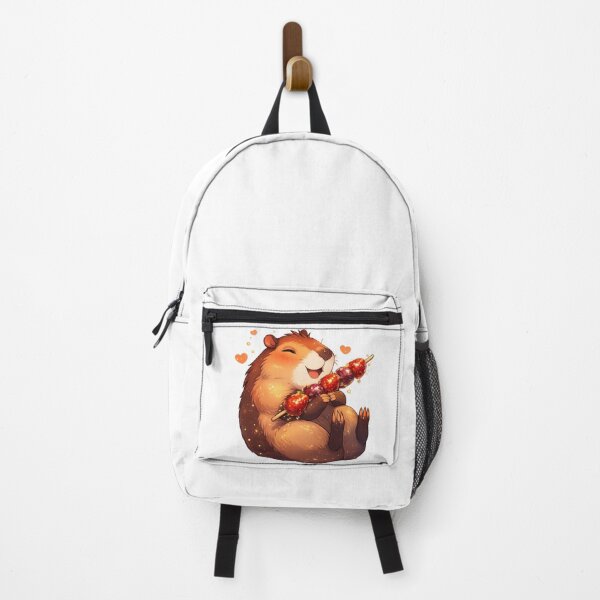 Item preview, Cute Kawaii Capybara Eating Strawberry Tanghulu Candy Sticker designed and sold by Dinaelsherkawy.