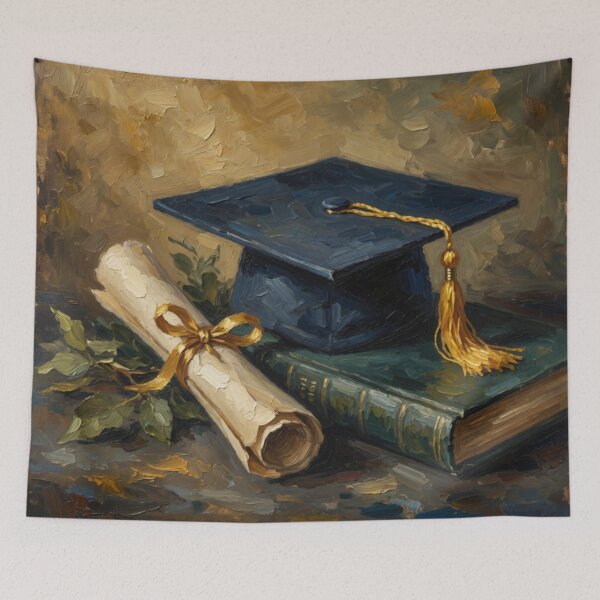 Item preview, Graduation Cap Diploma Book Oil Painting designed and sold by Pioneer Spirit Market.