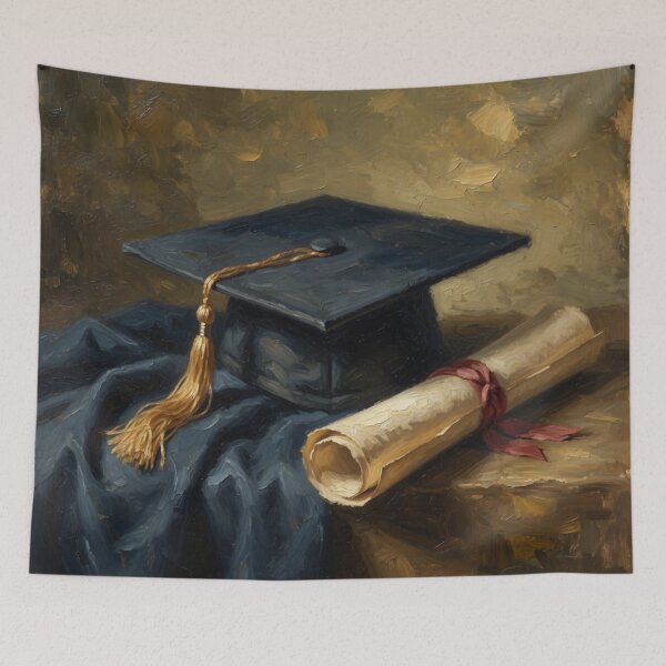 Item preview, Graduation Cap and Diploma Oil Painting designed and sold by Pioneer Spirit Market.