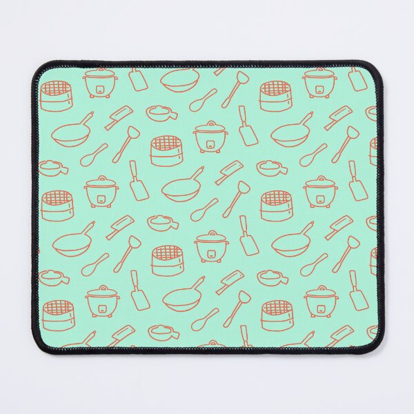 Item preview, Asian Kitchen Pattern in Mint & Coral | Rice Cooker, Wok & Bamboo Steamer designed and sold by MikkamioDesign.