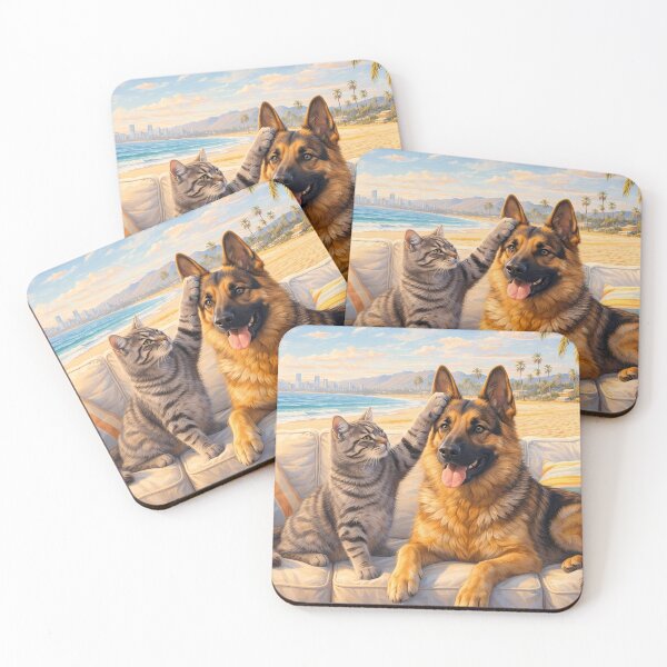 Item preview, Best Friends - Dog and Cat On The Summer Beach designed and sold by M-Y-A-R-T-.