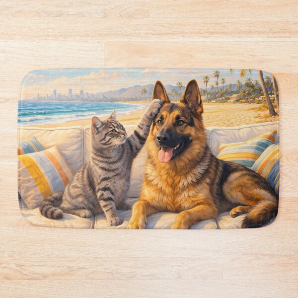 Item preview, Best Friends - Dog and Cat On The Summer Beach designed and sold by M-Y-A-R-T-.