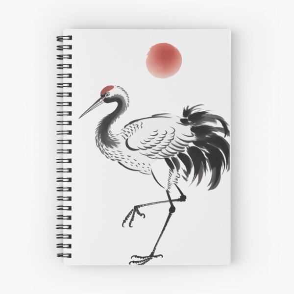 Item preview, Japanese sumi-e ink painting featuring a graceful crane rendered with bold, confident brush strokes in deep black ink designed and sold by 123ks.