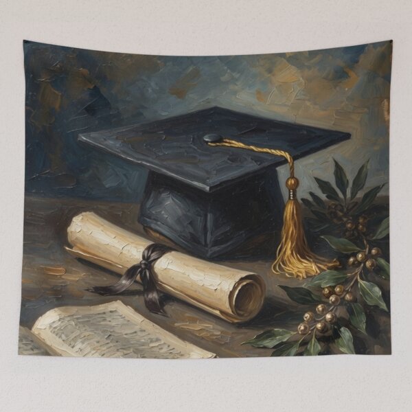 Item preview, Graduation Cap Diploma Book Oil Painting designed and sold by Pioneer Spirit Market.