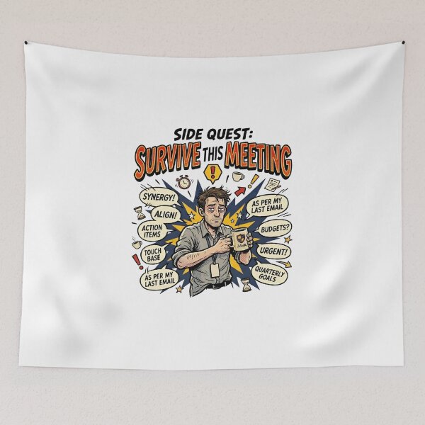 Artikelvorschau, Side Quest „Survive This Meeting“ Lustiger Firmenbüro-Humor entworfen und verkauft von Fenay Designs.