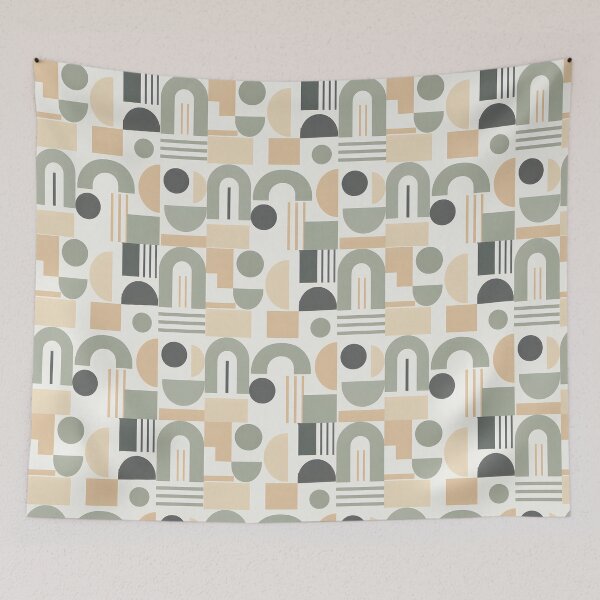 Item preview, Modern Scandinavian Geometric Seamless Pattern with Arches, Circles and Abstract Shapes in Neutral Earth Tone Colors designed and sold by TESHYS.