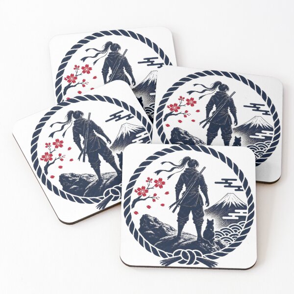 Item preview, Female Ninja & Cat Watching Mt. Fuji | Japanese Rope Circle Art designed and sold by Aguri-tei.