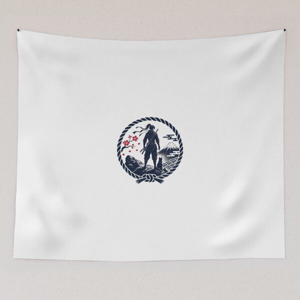 Item preview, Female Ninja & Cat Watching Mt. Fuji | Japanese Rope Circle Art designed and sold by Aguri-tei.