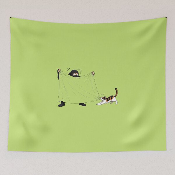 Item preview, Ninja vs Calico Cat – Sheet Pulling Showdown | Funny Japanese Anime Cat Art Print | TSUKIYO-NEKO designed and sold by Aguri-tei.