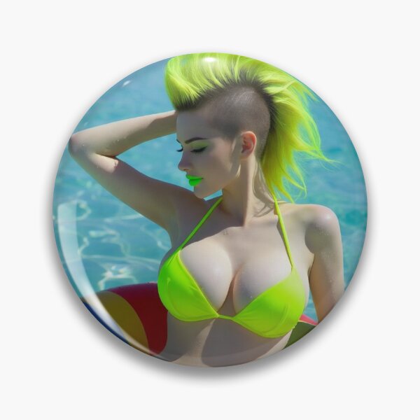 Item preview, Neon Punk Beach Babe with Mohawk | Vibrant Summer Pin-Up designed and sold by ITSimagination.